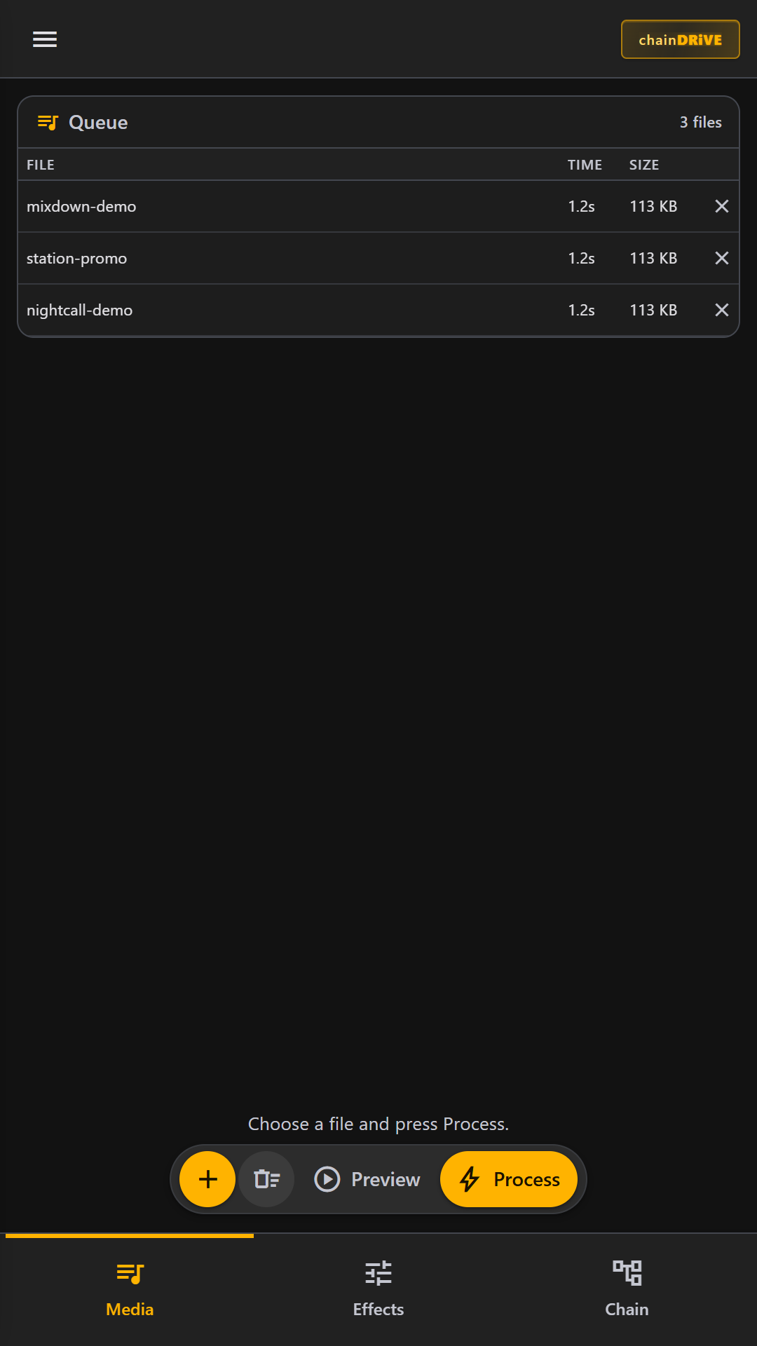 Media queue with multiple files ready to process