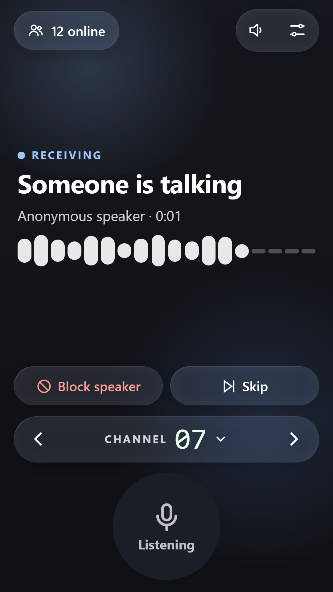 Receiving a message with the live level meter