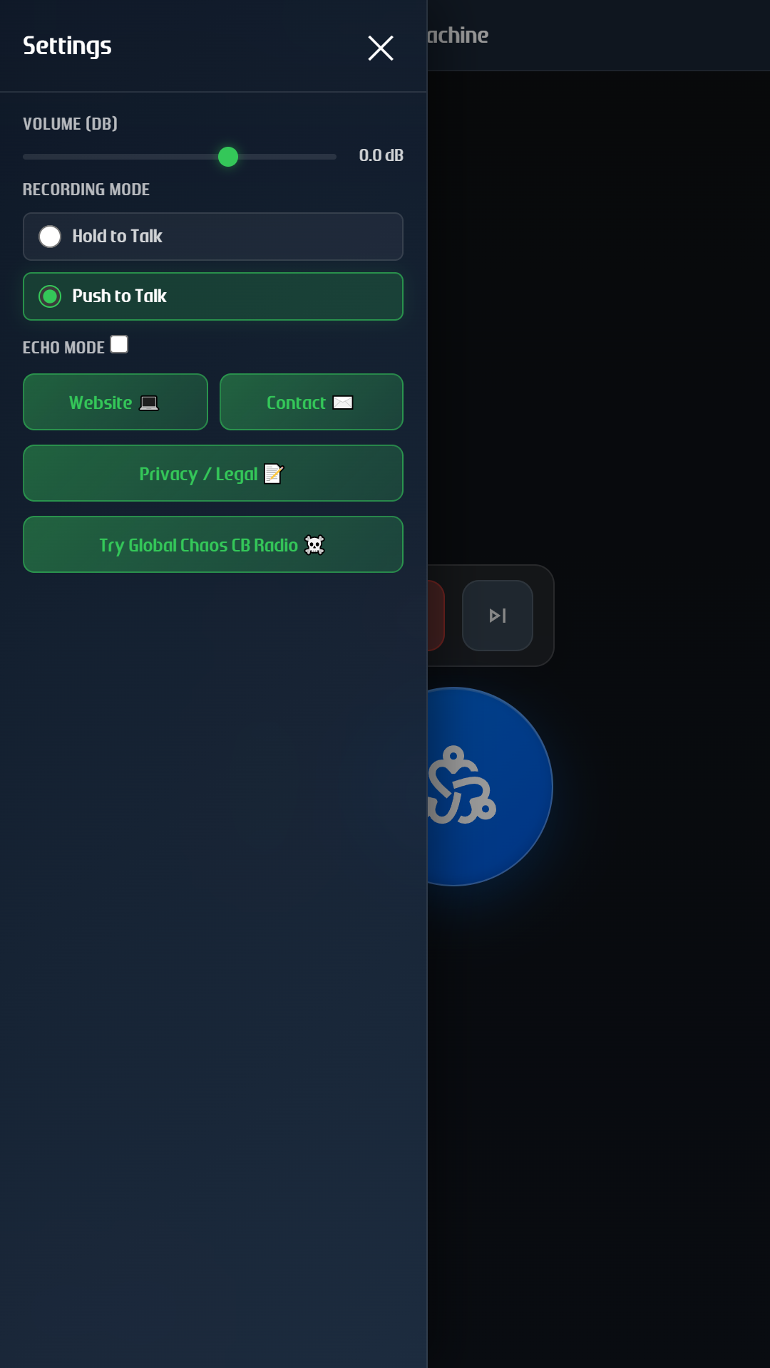 Walkie Talkie Machine settings with PTT mode